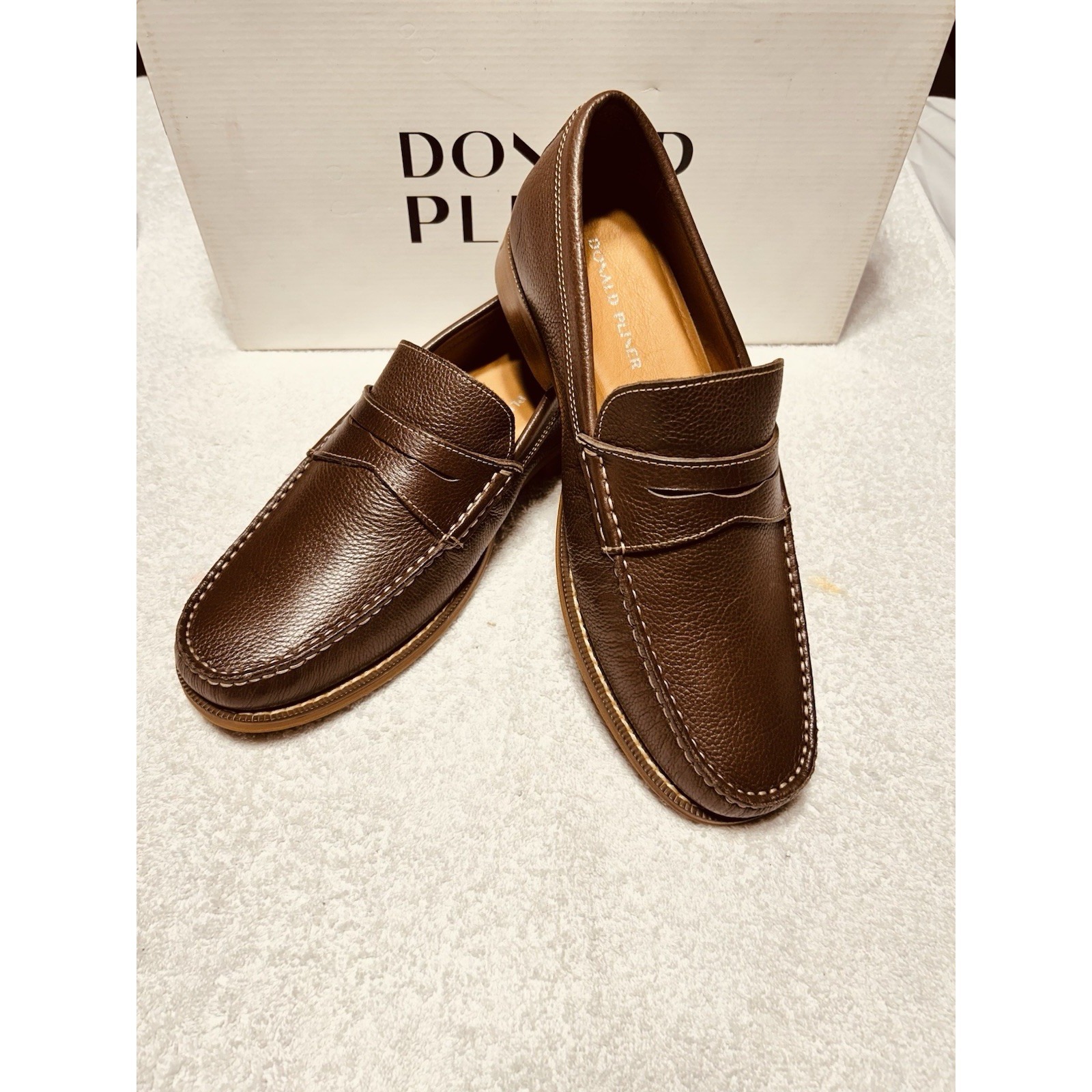 Men's Donald Pliner Milestf Soft Tumble Leather Penny Loafer Size 8 Cappuccino